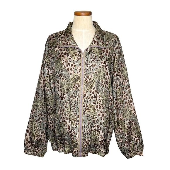 Vintage Silk Encounter Tropical Cheetah Track Jacket - Picture 1 of 4